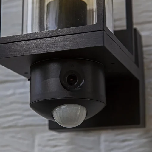 Straluma Zwarte buitenlamp rechthoek met glas en camera> Buitenlampen