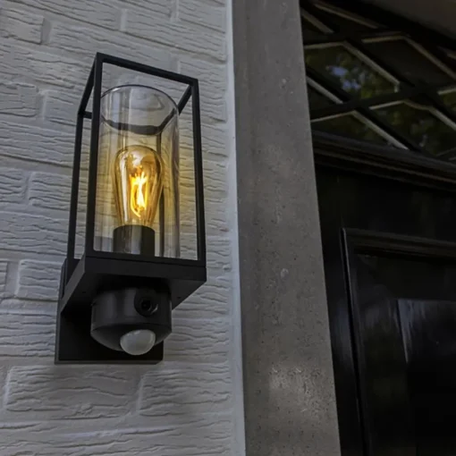 Straluma Zwarte buitenlamp rechthoek met glas en camera> Buitenlampen