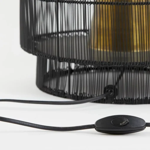 Straluma Zwarte draad tafellamp met brons> Draadlampen|Light and Living
