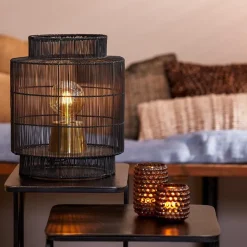 Straluma Zwarte draad tafellamp met brons></noscript> Draadlampen|Light and Living