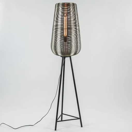 Straluma Zwarte driepoot Adeta met nikkel kap> Draadlampen|Light and Living