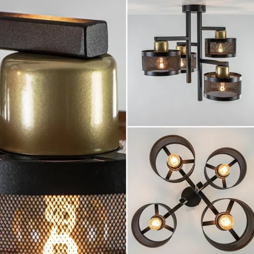 Straluma Zwarte 4-lichts plafondlamp met ronde kappen> Halverlichting|Plafondlampen