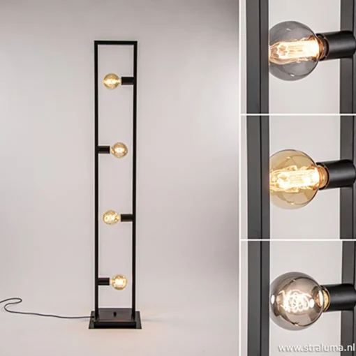 Straluma Zwarte metalen vloerlamp open frame> Woonkamerlampen|Slaapkamerlampen