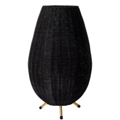 Straluma Zwarte rotan tafellamp met gouden driepoot> Tafellampen|Beach Verlichting