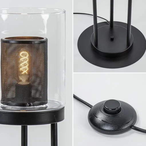 Straluma Zwarte vloerlamp met cilinder kap helder glas> Vloerlampen|Industriële Verlichting
