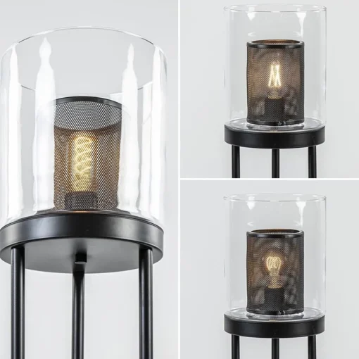 Straluma Zwarte vloerlamp met cilinder kap helder glas> Vloerlampen|Industriële Verlichting